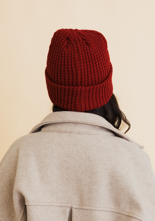 Warm Waffle Knit Beanie- Berry