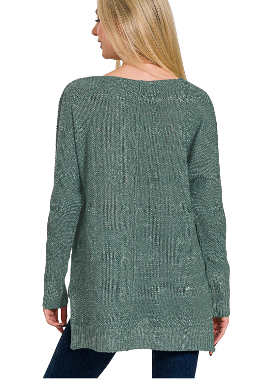 Tessa Center Seam Hi-Low Sweater- Ash Jade