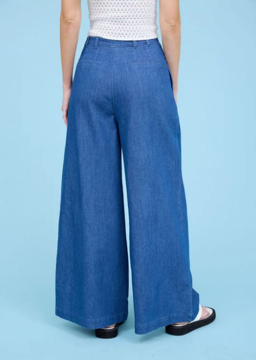 Sherri Wide-Leg Chambray Pants