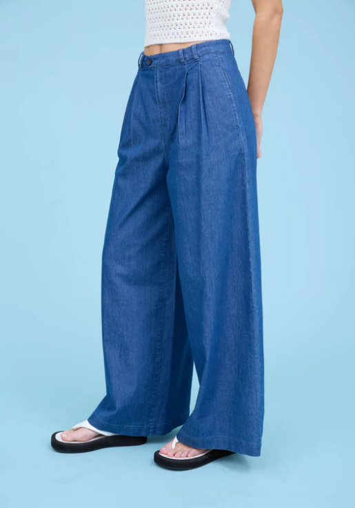 Sherri Wide-Leg Chambray Pants