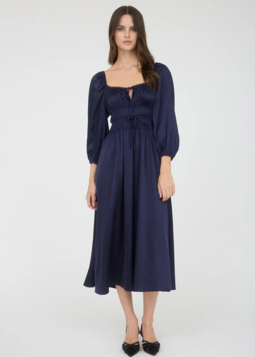 Laurence Front Tie Maxi Dress Navy Satin