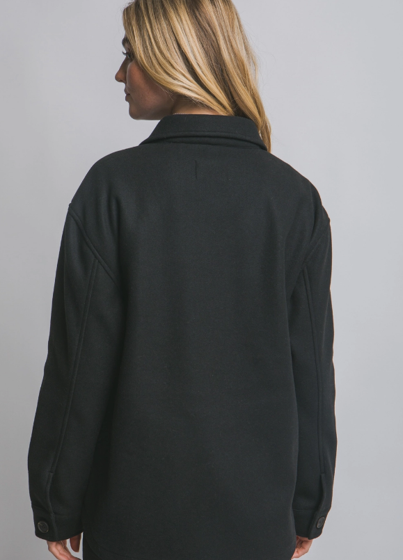 Mira Fleece Button Down Shacket-Black