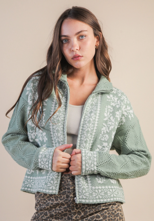 Melody Floral Zip-Knit Cardigan