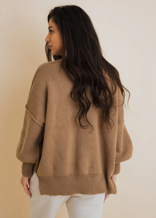 Sarah Drop Sleeve Knit Sweater - Mocha