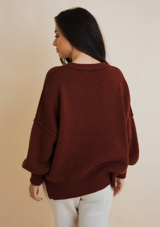 Sarah Drop Sleeve Knit Sweater - Brick