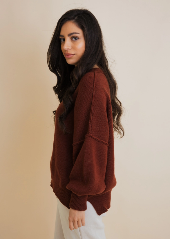 Sarah Drop Sleeve Knit Sweater - Brick