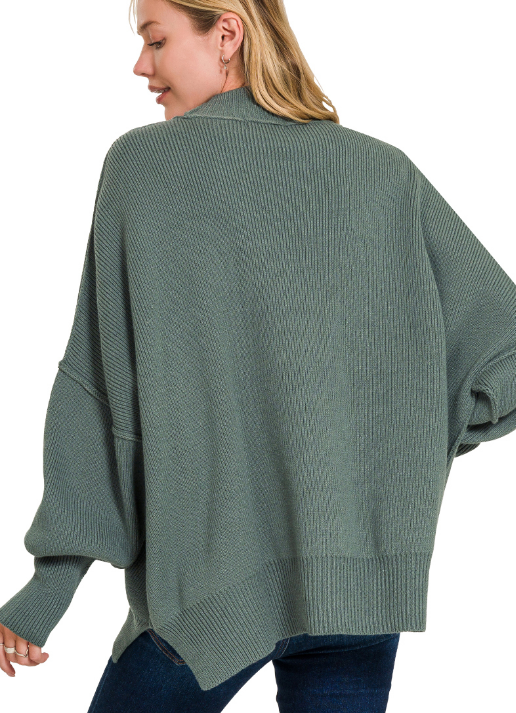 Blake Oversized Side Slit Sweater- Ash Jade