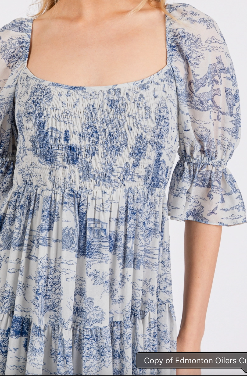 Lenni Floral Bubble Sleeve Midi Dress