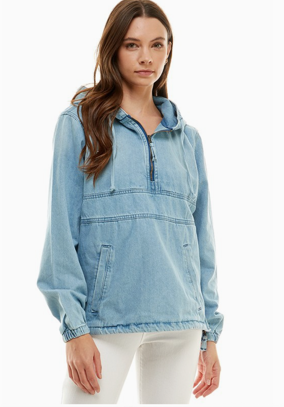 Carys Quarter Zip Oversized Denim Jacket