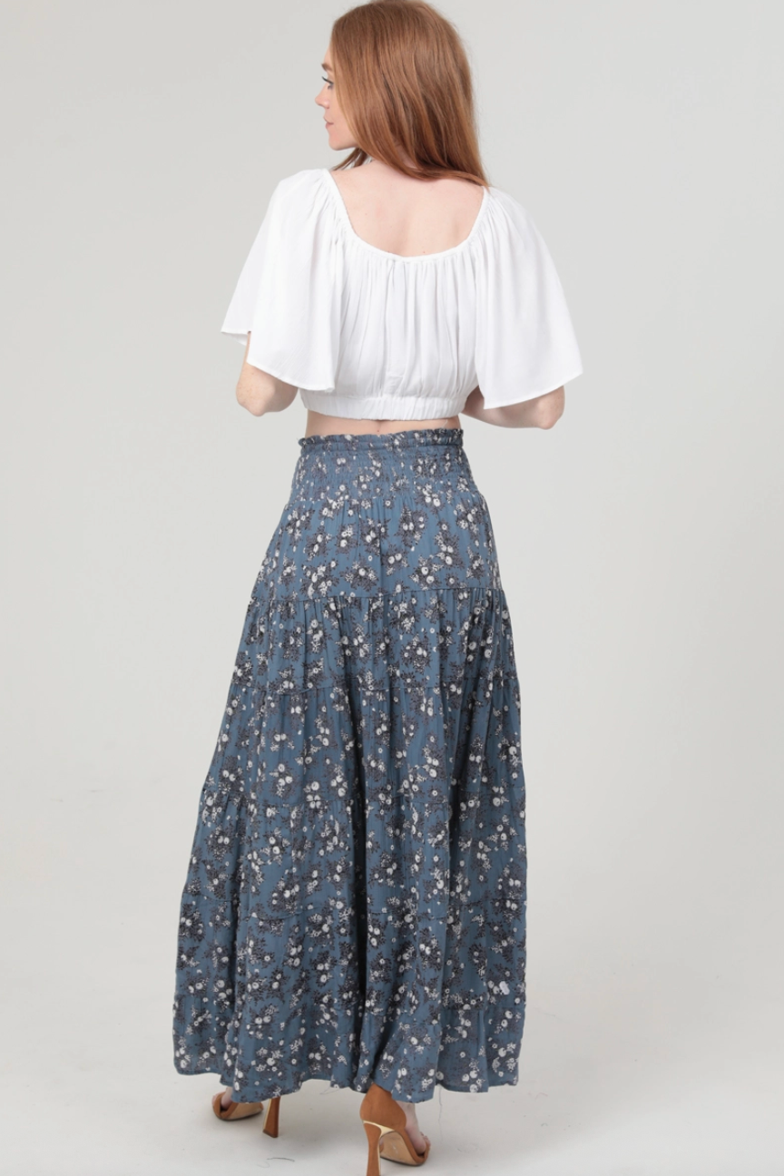 Hope Tiered Maxi Skirt - Dusty Blue