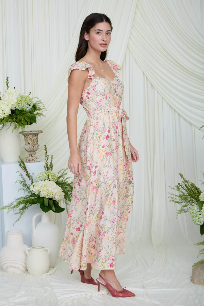 Geraldine Floral Front Slit Midi Dress