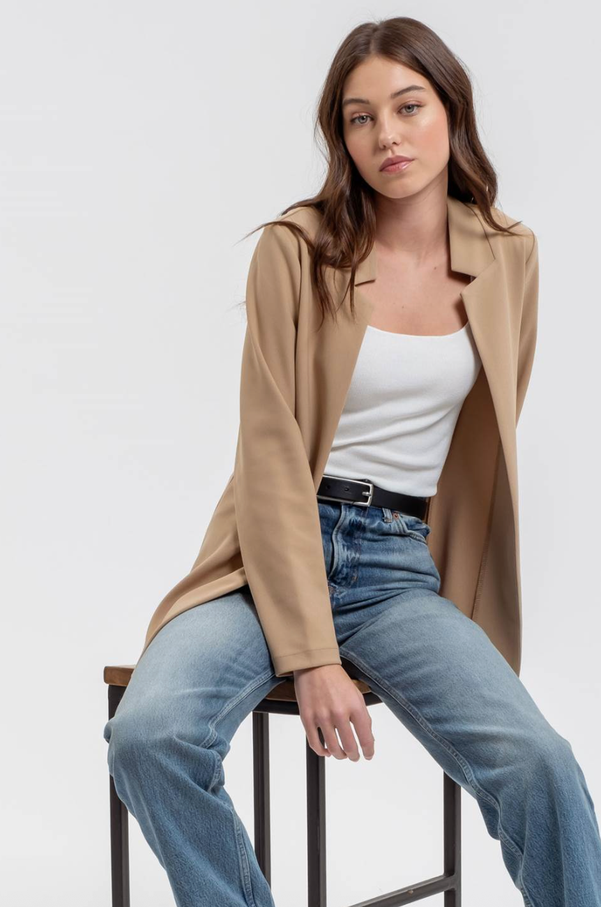 Marguerite Notch Collar Long Line Blazer