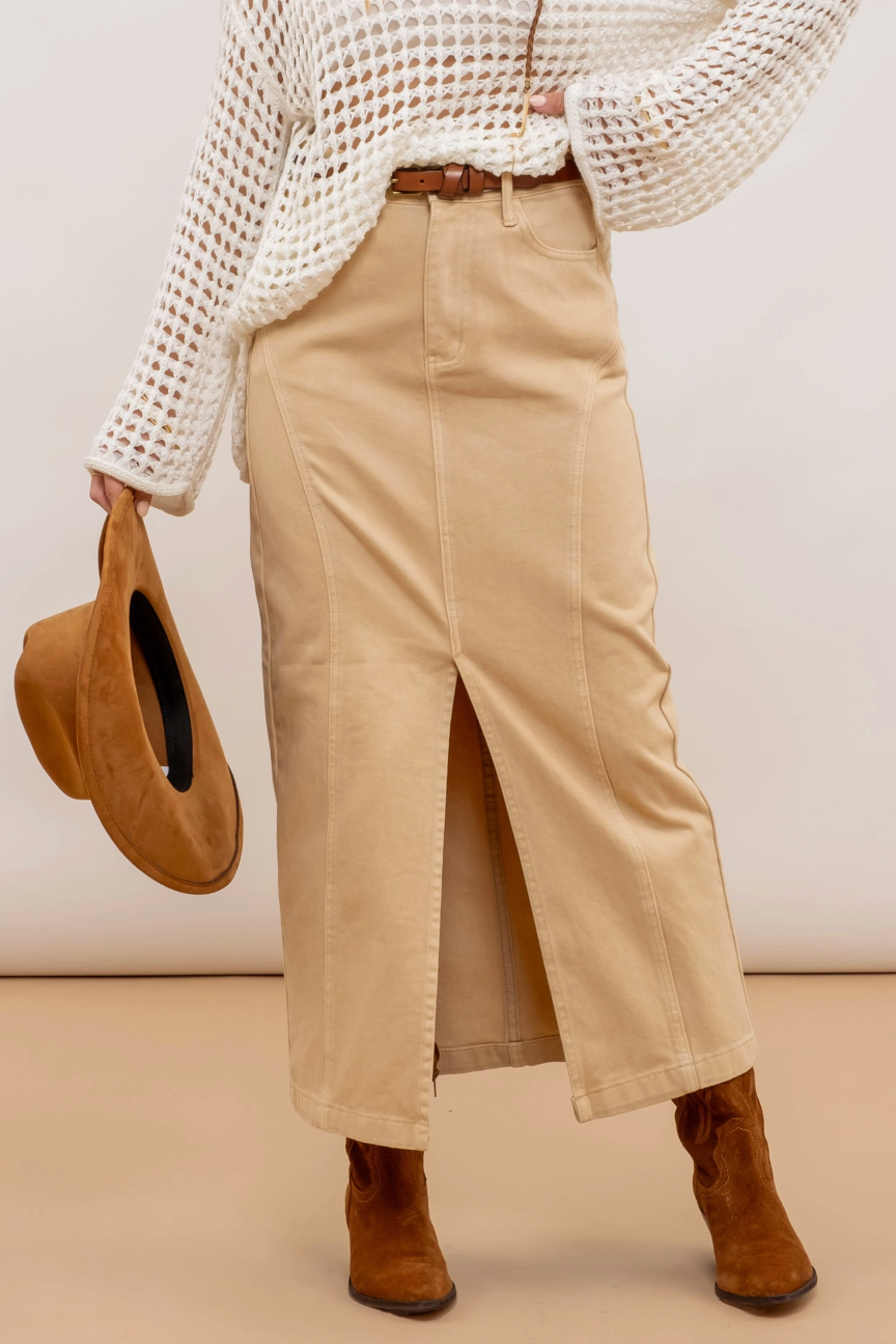 Melinda Paneled Split Hem Midi Skirt
