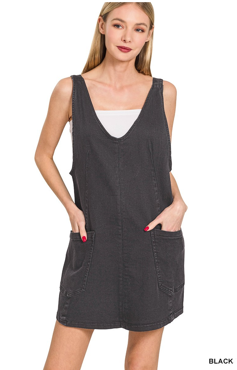 Tori Washed Adjustable Strap Denim Overall Dress