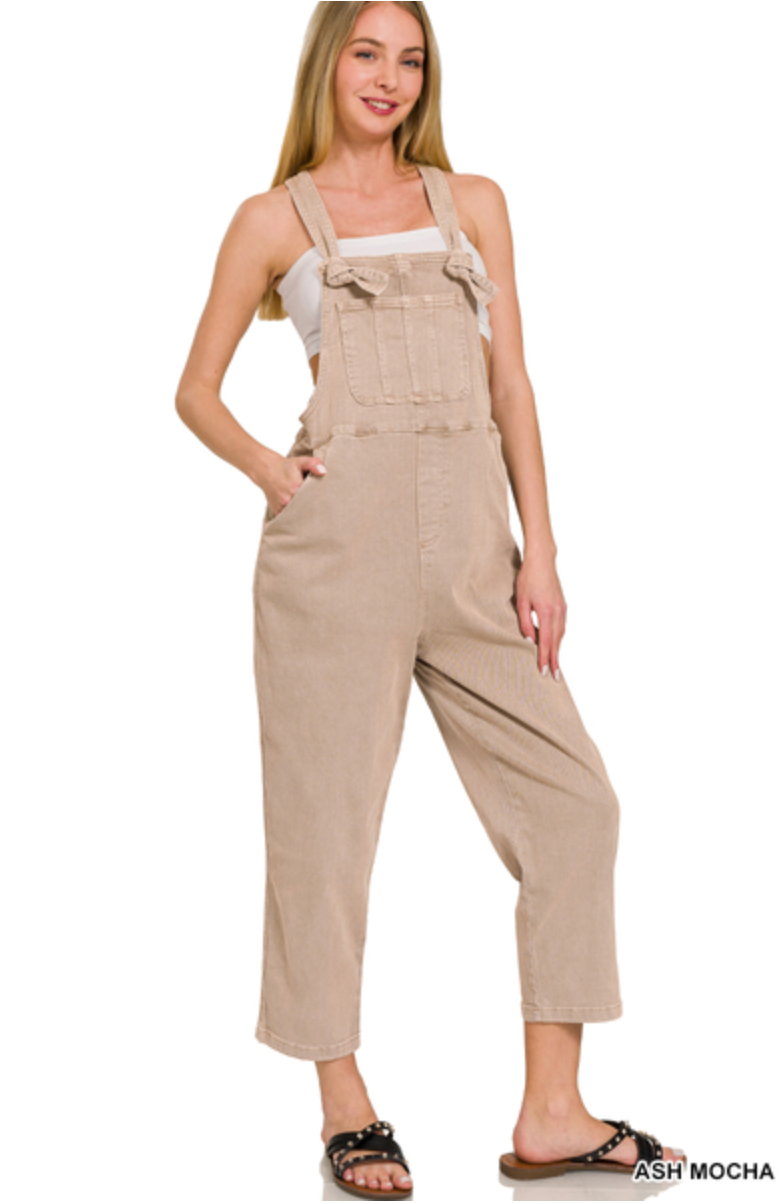 Trista Knot Strap Washed Overalls - Ash Mocha