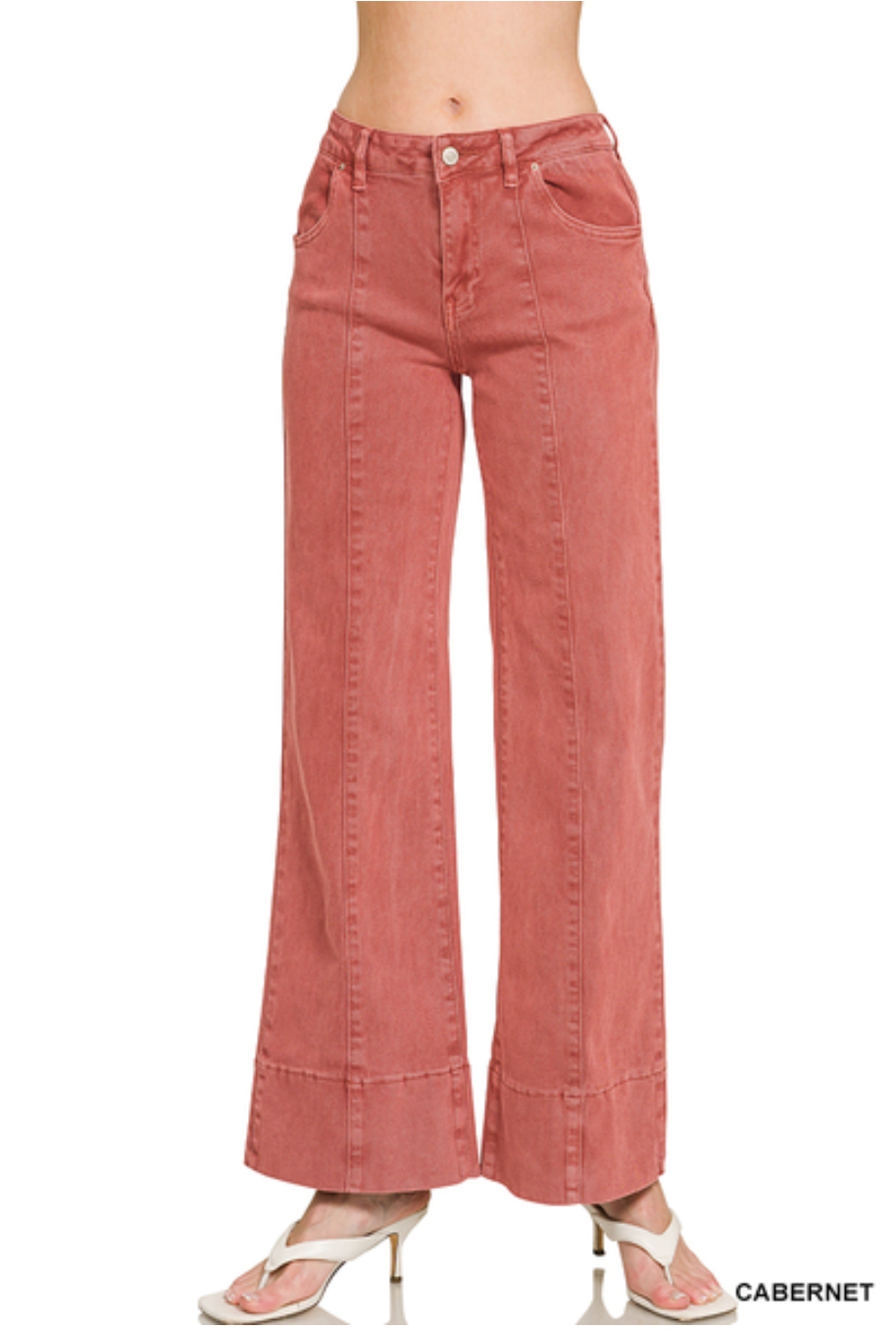 Nadia Mid Rise Wide Leg Denim - Cabernet
