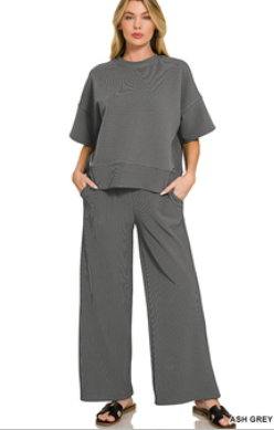 Dora Ribbed Tee - Ash Grey