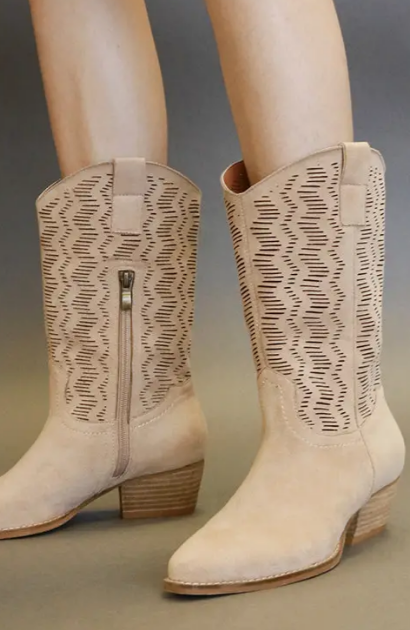 Dallas Laser-Cut Western Boot - Taupe