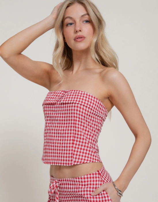 Megan Seersucker Bandeau Top - Red