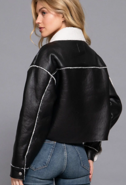 Lonna Long Sleeve Faux Leather Inner Fur Jacket