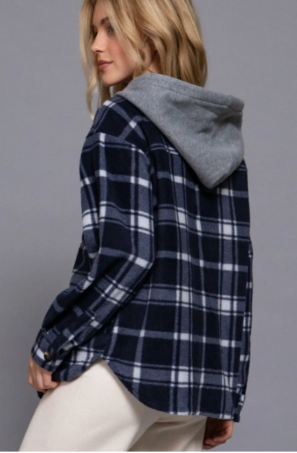 Nicole Plaid Hoodie Fleece Shacket