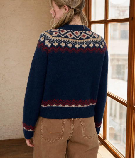 Faire Isle Toggle Button Knit Cardigan Sweater