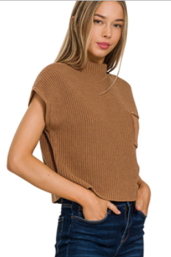 Short Sleeve Knit Sweater - Camel