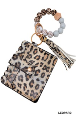 Beaded Bracelet Keychain Card Holder Wallet - Leopard