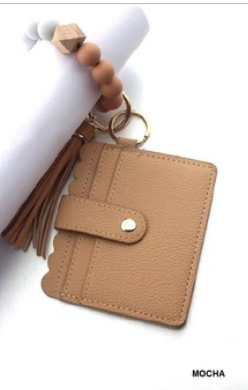 Beaded Bracelet Keychain Card Holder Wallet - Mocha