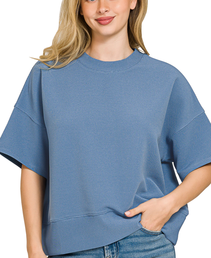 Ribbed Round Neck Waist Banded