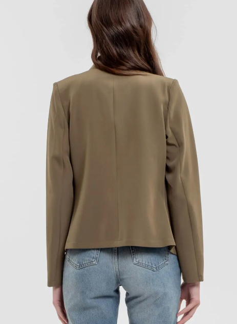 Notch Collar Long Sleeve Blazer - Olive