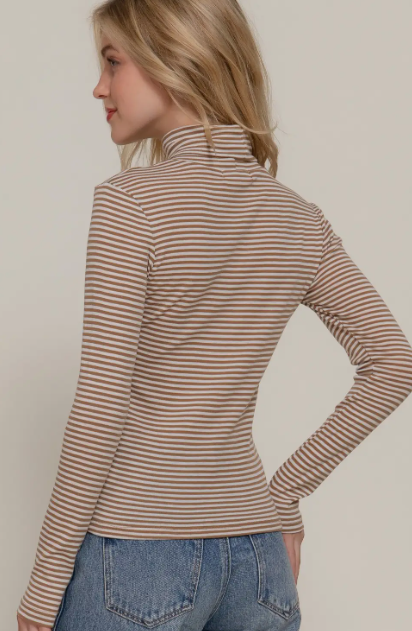 Long Sleeve Turtle Neck Stripe Top
