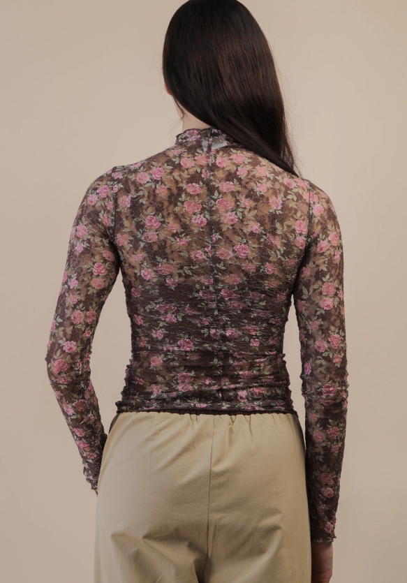 Angela Floral Lace Top- Chocolate
