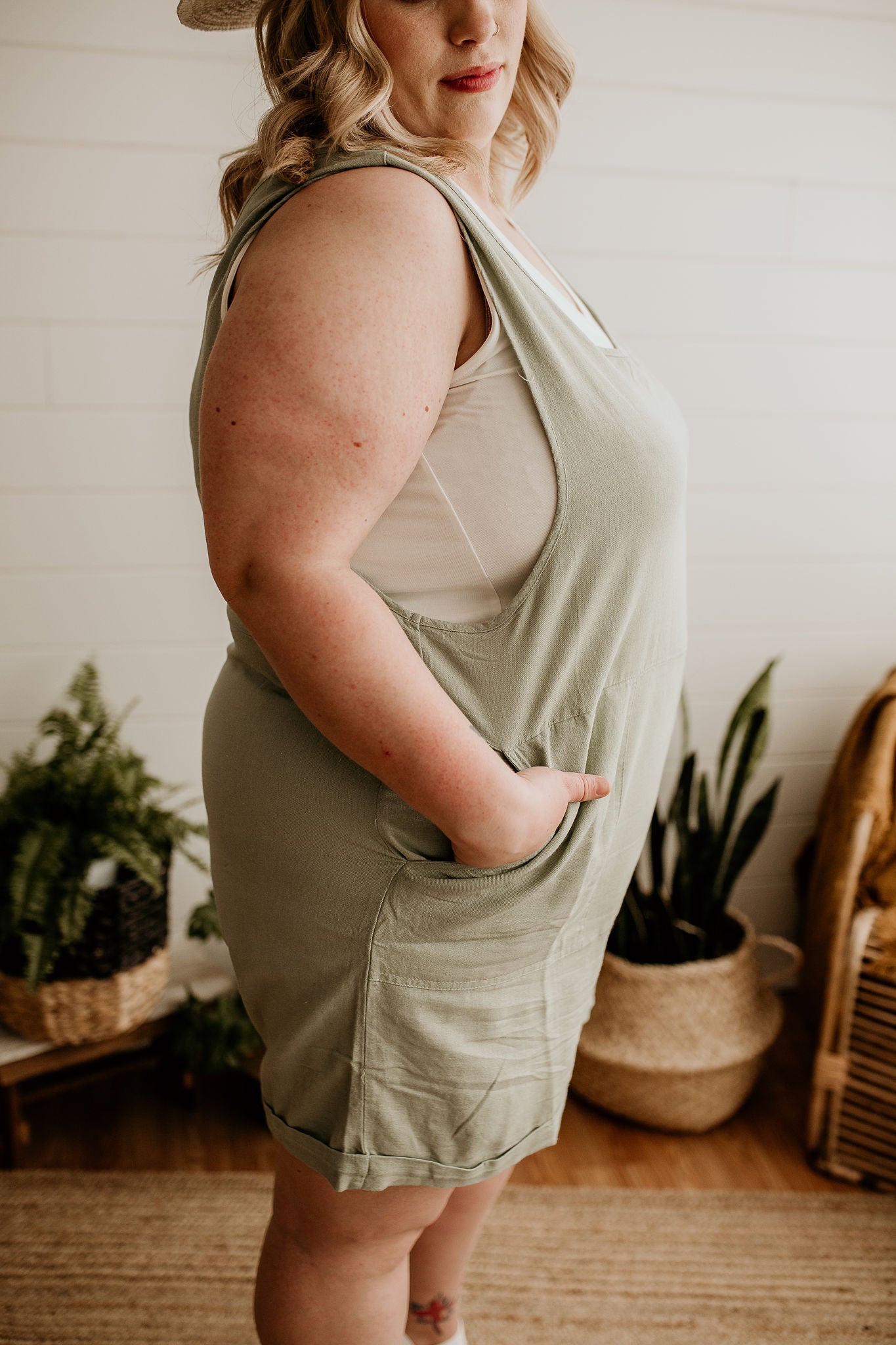 Michele Linen Romper- Light Sage