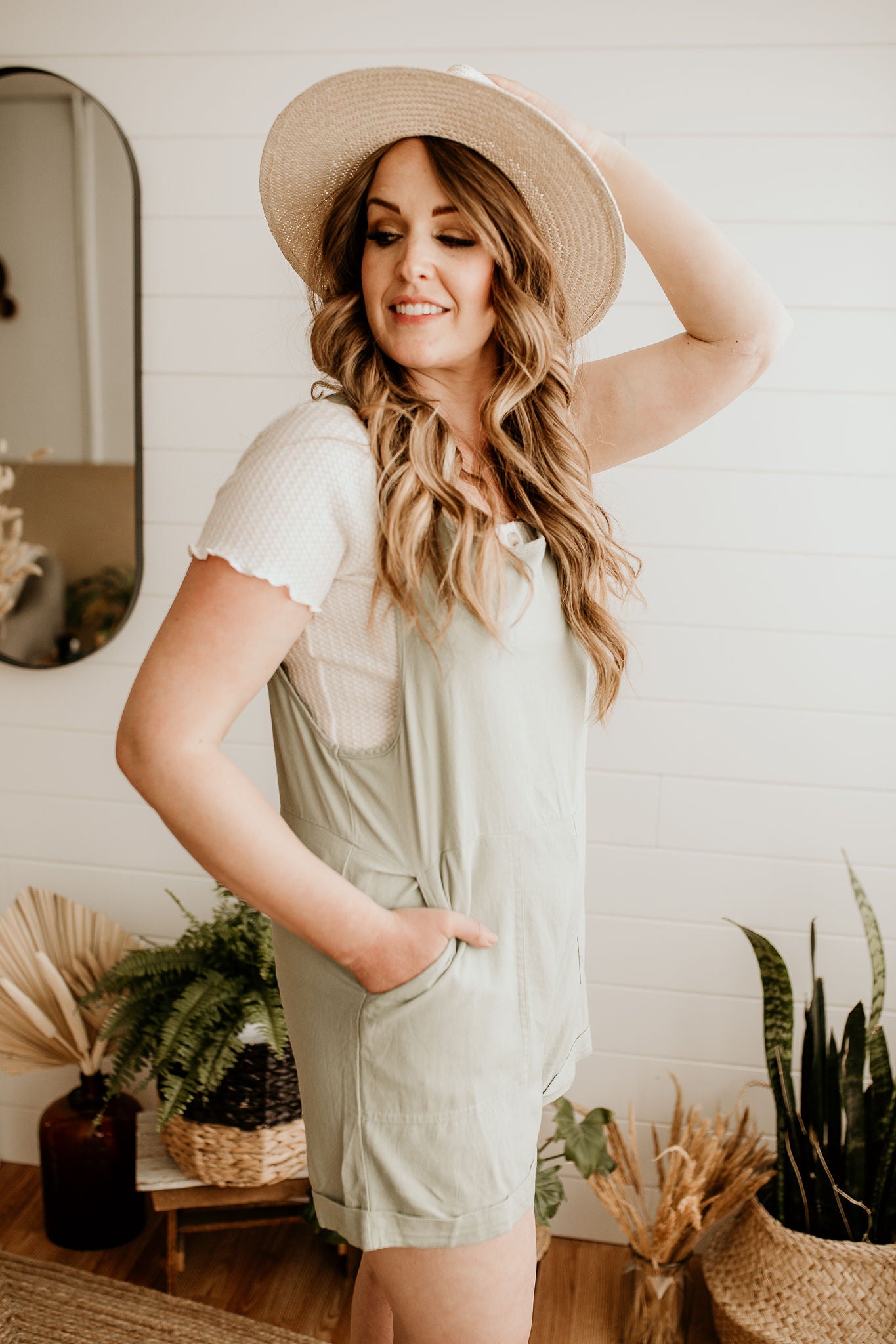 Michele Linen Romper- Light Sage