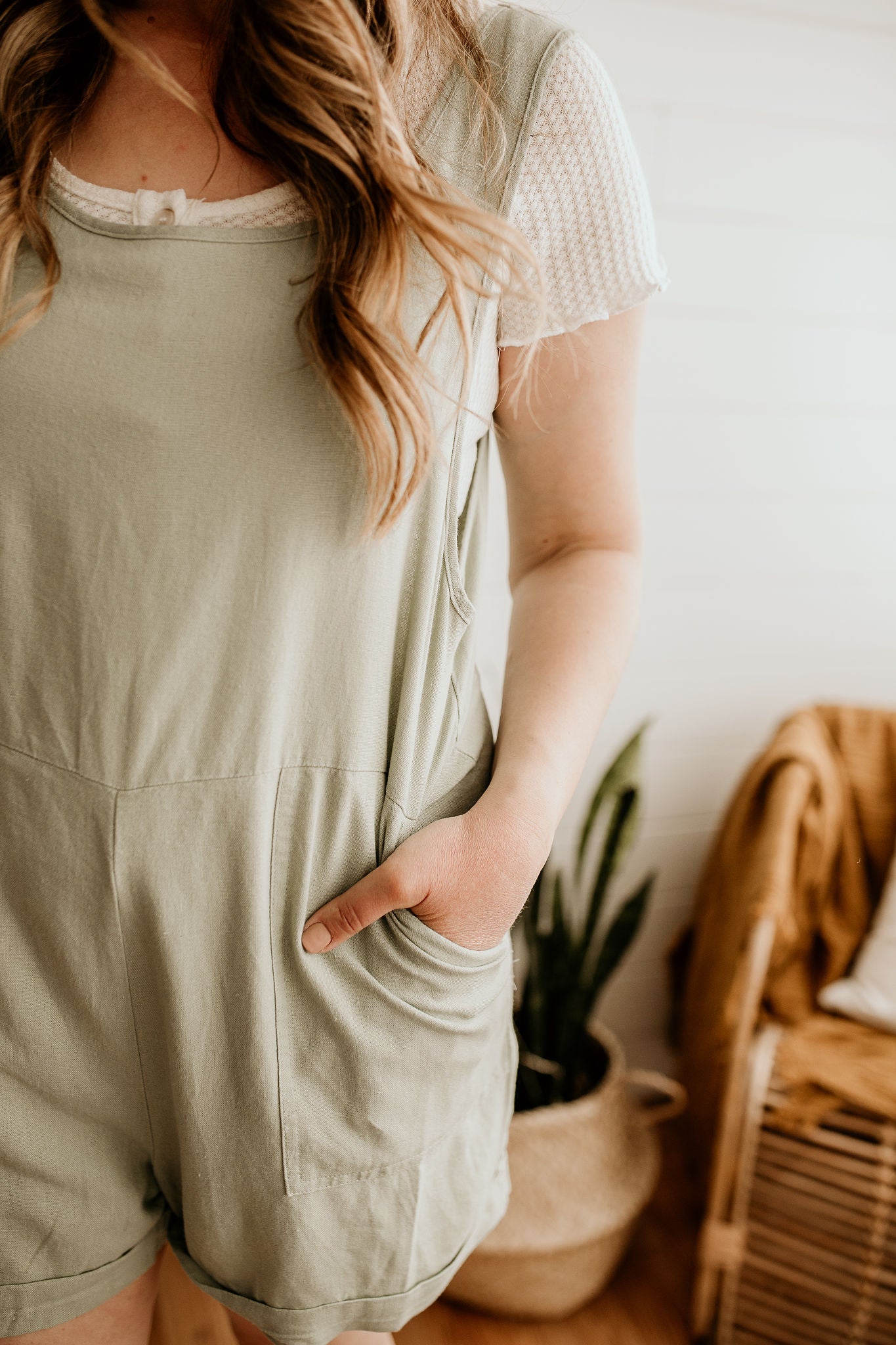 Michele Linen Romper- Light Sage