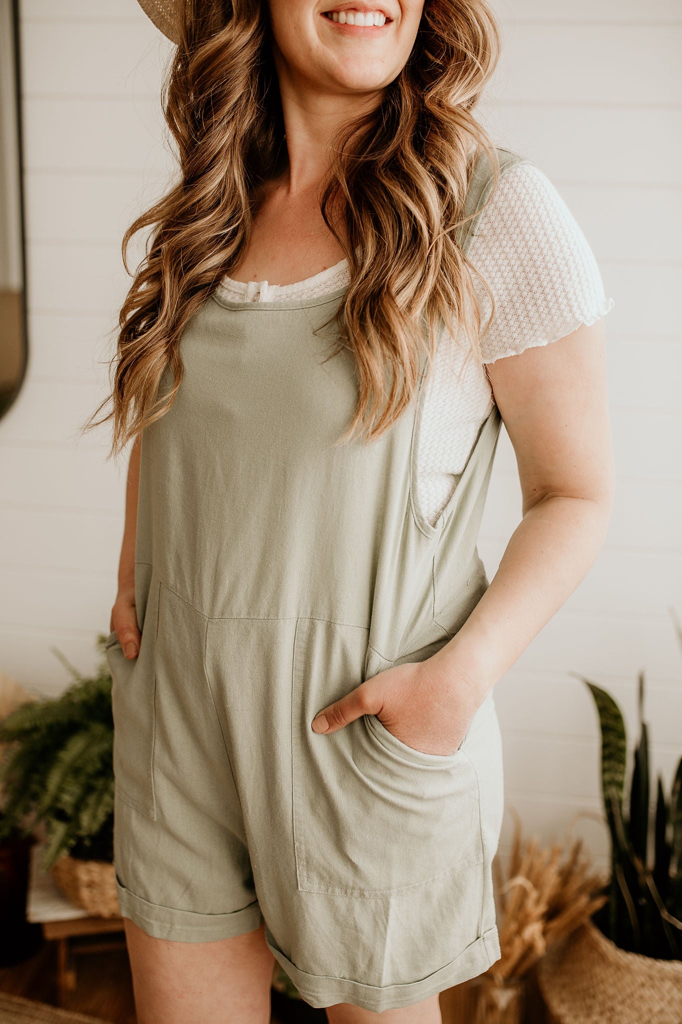 Michele Linen Romper- Light Sage
