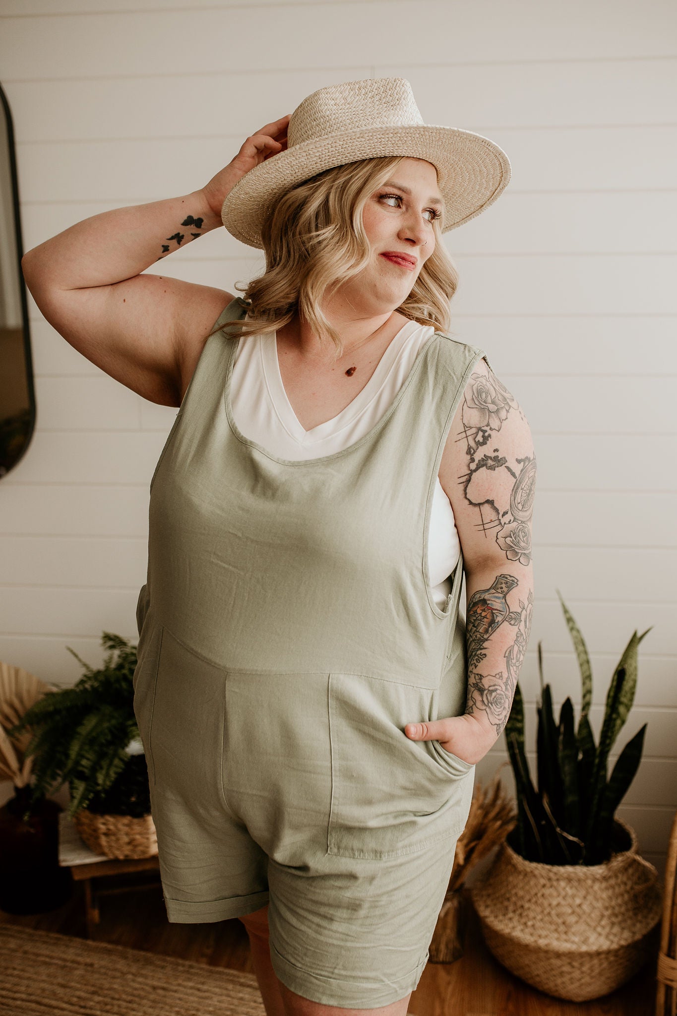 Michele Linen Romper- Light Sage