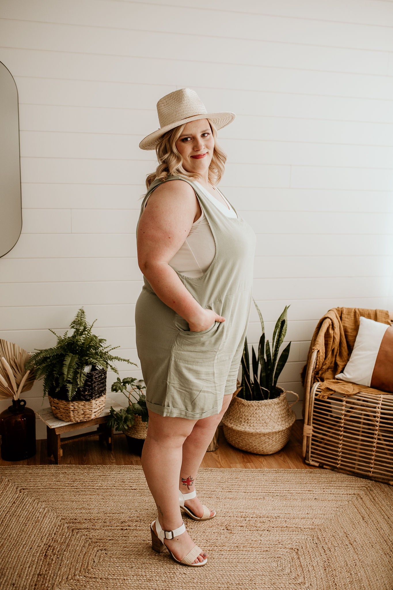Michele Linen Romper- Light Sage