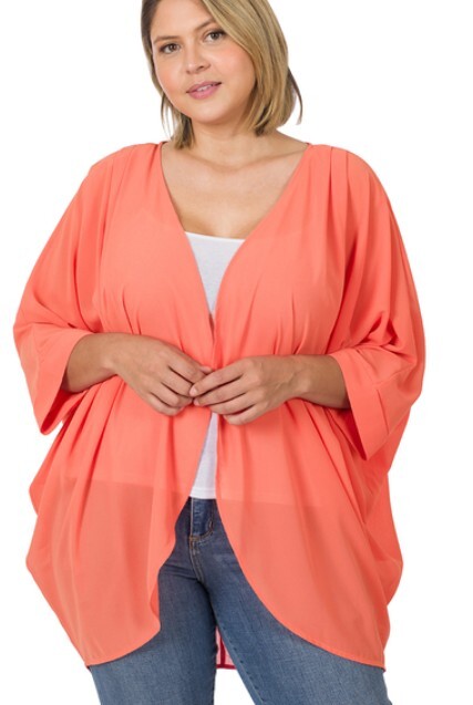 Randa Chiffon Cardigan- Coral Sm-3X