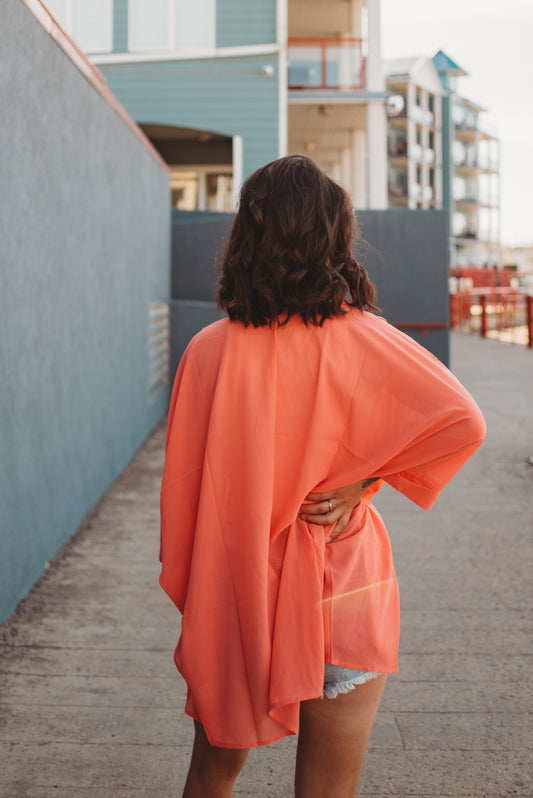 Randa Chiffon Cardigan- Coral Sm-3X
