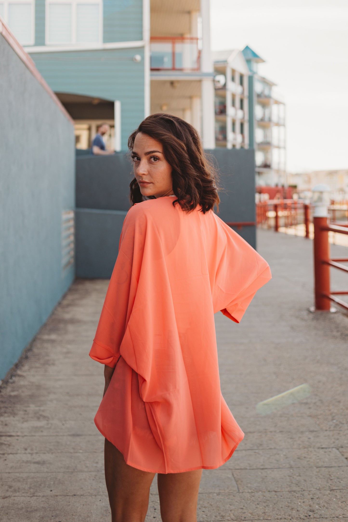 Randa Chiffon Cardigan- Coral Sm-3X