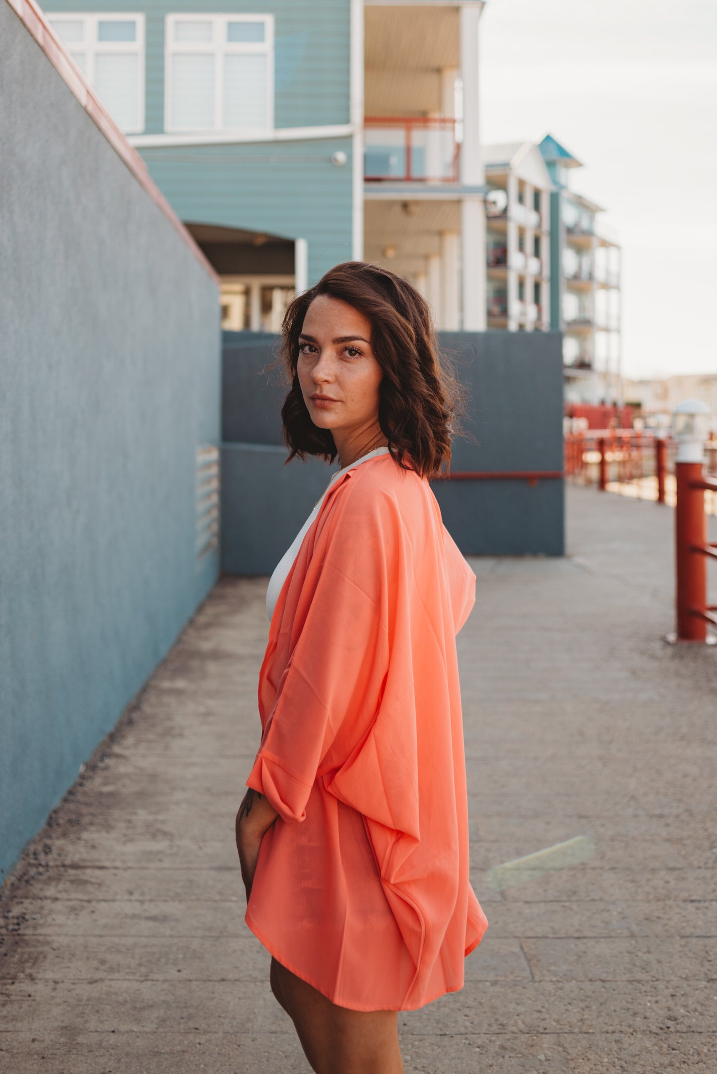 Randa Chiffon Cardigan- Coral Sm-3X