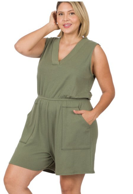 Battalion Sleeveless Romper- Olive