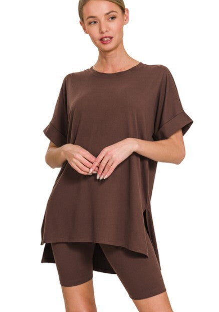 Parker Biker Short Set- Brown