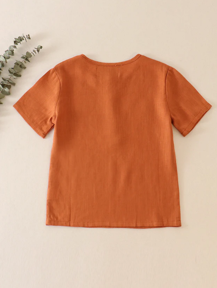 Kids- Brown Button Linen Top