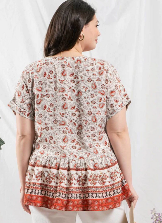 Paisley Floral Ruffle Hem Top