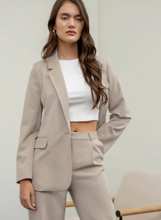 Amy Long Sleeve Blazer - Oatmeal