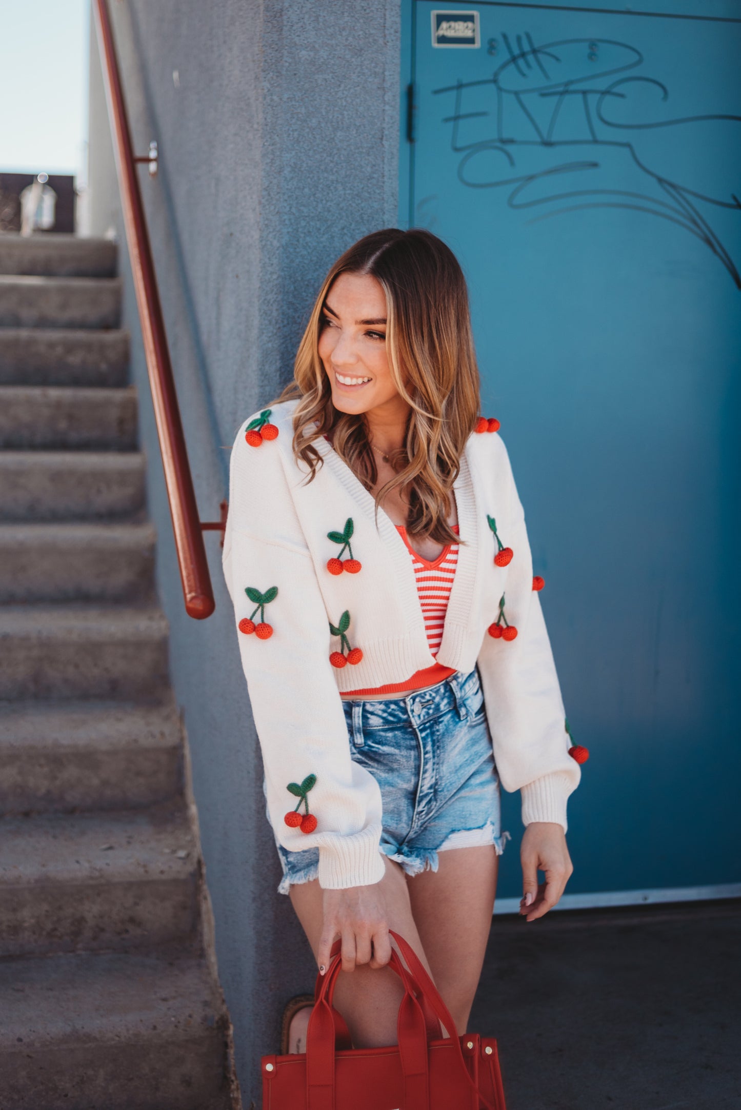 Irene Crochet Cherry Detail Knit Cardi