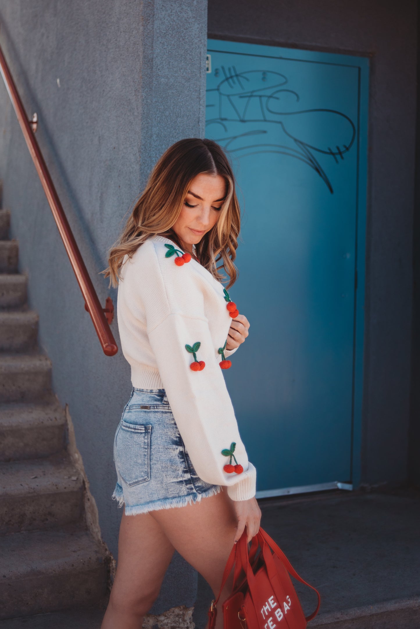 Irene Crochet Cherry Detail Knit Cardi